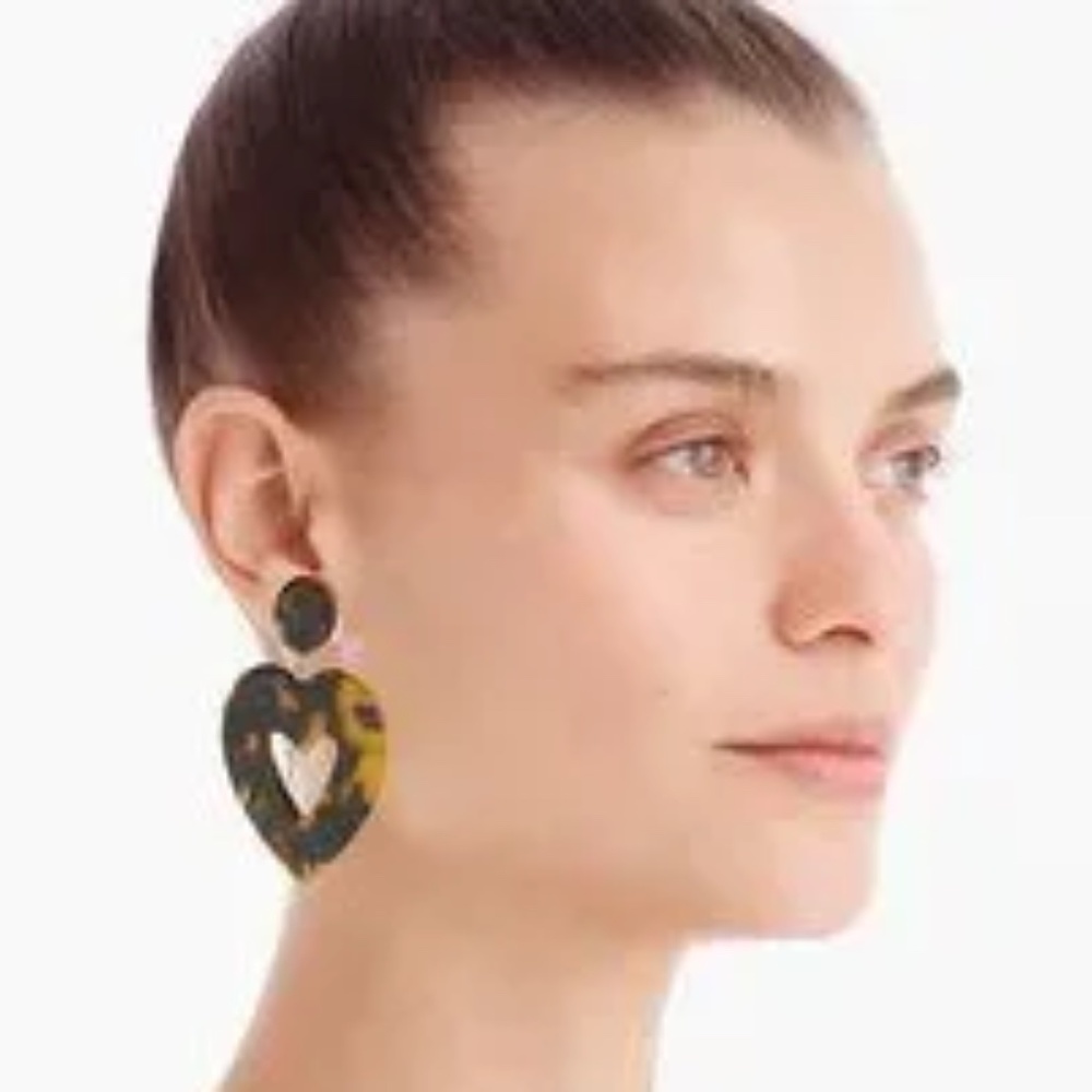 J. CREW Earrings Tortoise Oversized Hearts Lightweight  Posts Preppy - Picture 5 of 6